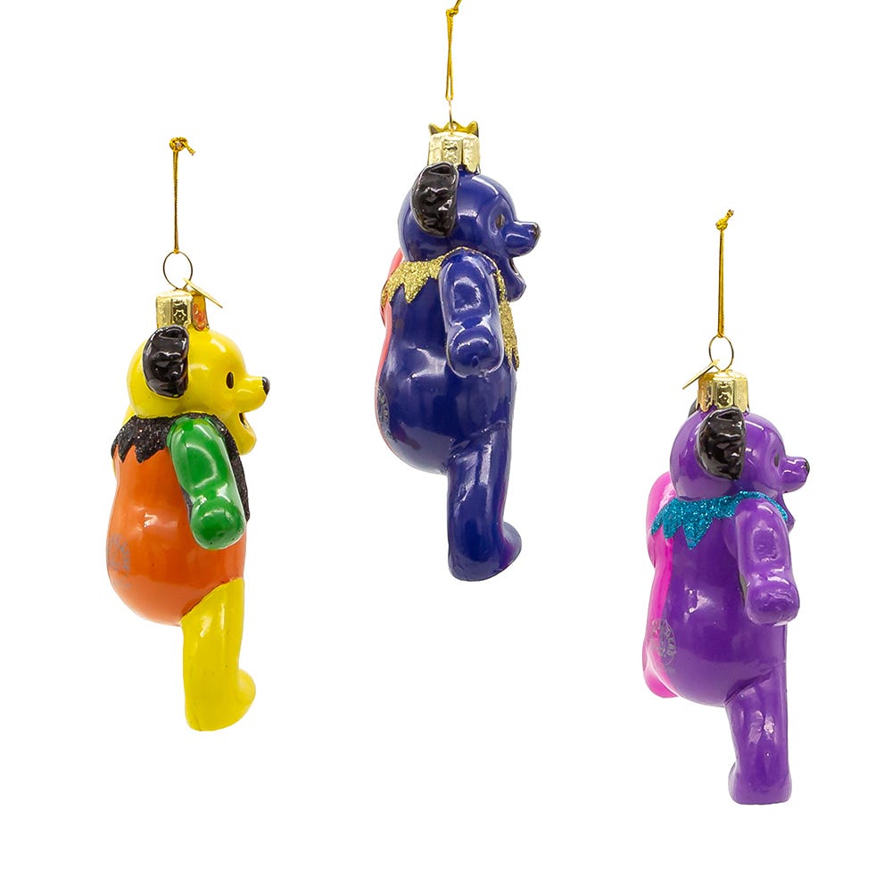 Kurt Adler 4.25-Inch Noble Gems Glass Grateful Dead Bear 3-Piece Ornament Set